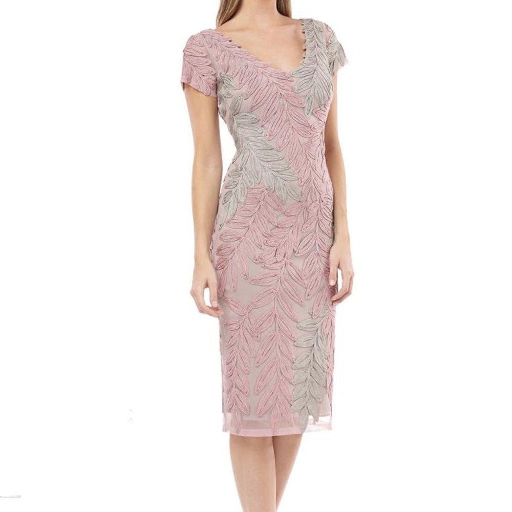 Js Collections Leaf Soutache V-neck Sheath Dress In Blush/ Ginger Size 6